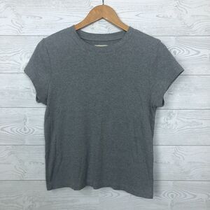 Madewell Womens Large Short Sleeve Ribbed Tee Shirt Solid Gray Round Neck Casual
